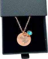 Rosey’s® - Geboortesteen ketting december - Geboortesteenketting Rose gold - Geboortesteen met luxe geschenkdoosje - Birth flower - Gepersonaliseerde ketting - Babyshower en Kraamcadeau - Moederdag cadeau