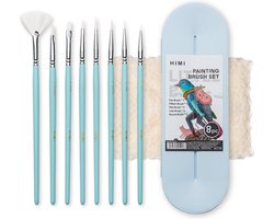 HIMI - Gouache penselen - Little Bird - set van 8 - met kunststof opbergdoos - Ice Blue