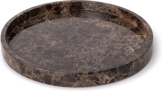 Marmer dienblad rond met rand bruin - Tray Ø30cm - MOOISA - rond marmer dienblad - vierkant marmer dienblad - decoratie schaal - tapasplank - serveerplank