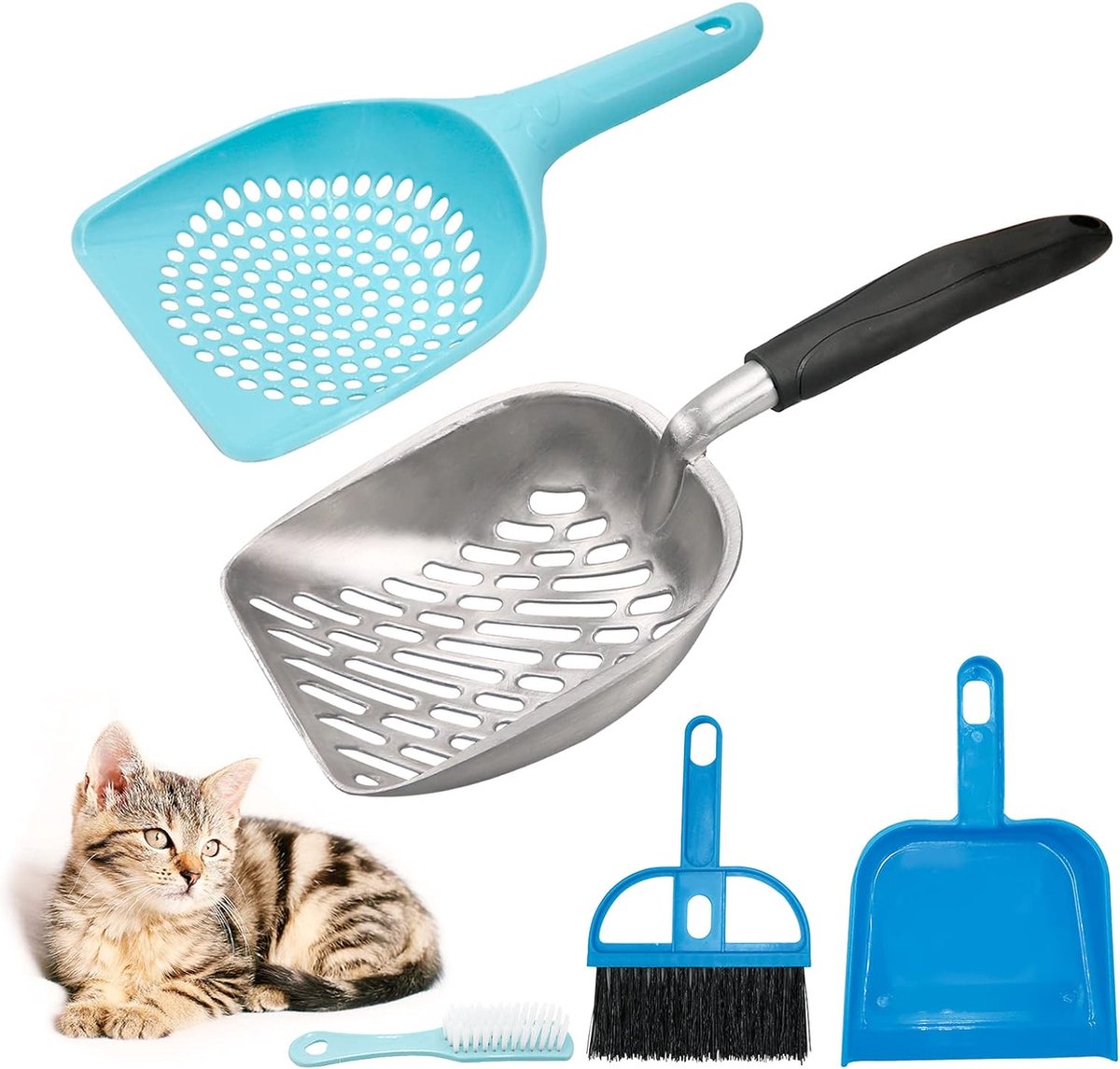Bol.com 4 stuks kattenbakschep reinigingsgereedschap, kattenbakschep van robuust maluminium, grootte siliconen lange greep diepe... aanbieding