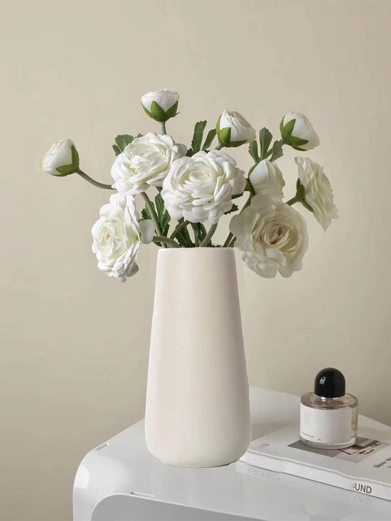 Witte vaas voor pampasgras, 2 stuks, keramische vaas, vazenset, fijne fonkeling, keramische droogbloemen als decoratie, moderne interieurdecoratie, 20,5 × 10 cm