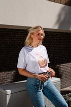 Oversized wit t-shirt smiley | S | dames t-shirt | smiley shirt | unisex | white tee | oversized | katoen | ronde hals