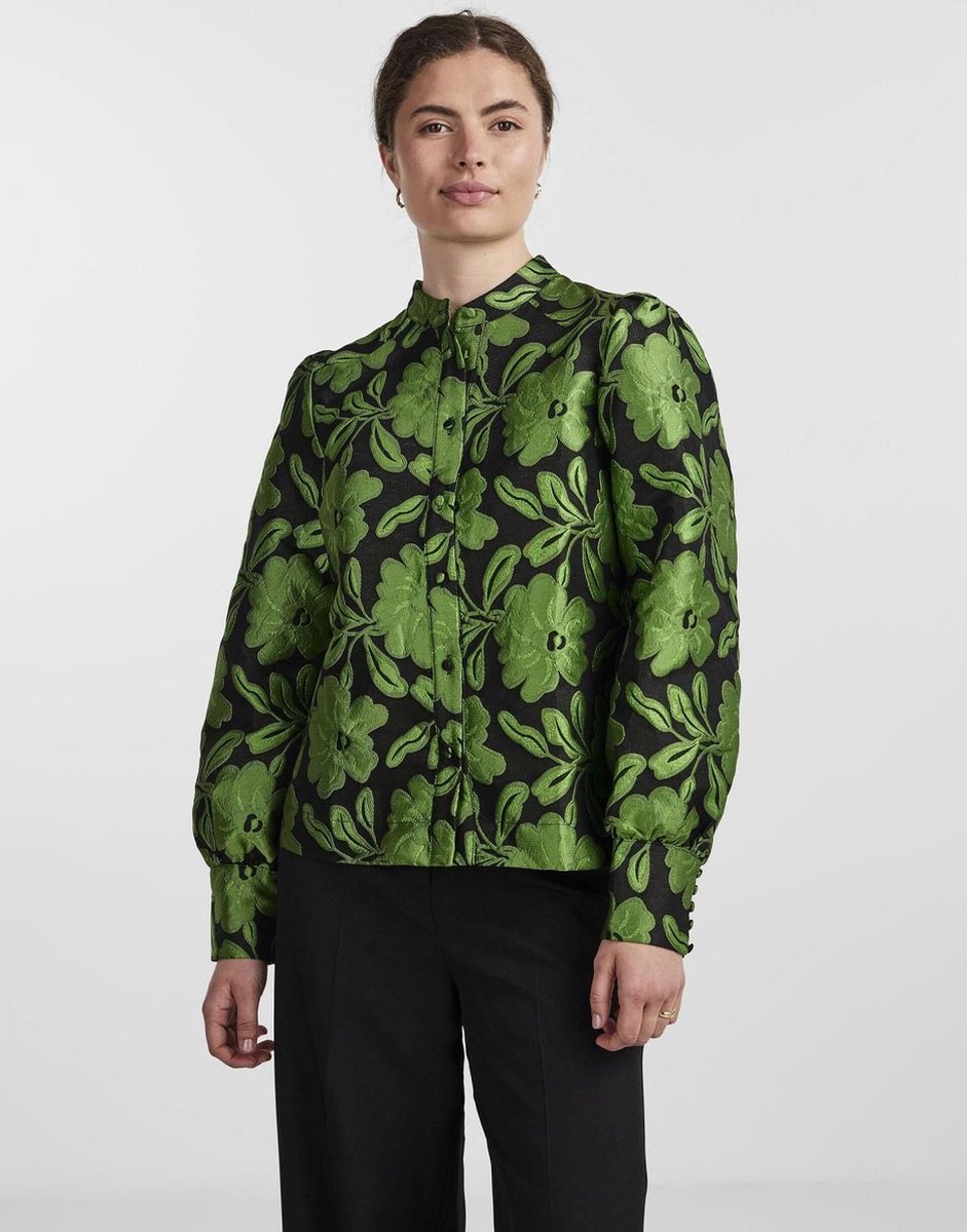 Y.A.S. Sine LS Shirt Black Pattern-Classic Green Jacquard