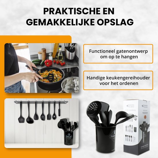 T&T Keukengerei Set met Houder 25 delig - Hittebestendig / BPA Vrij / Siliconen - keukenset - keukengerei houder - kookgerei set