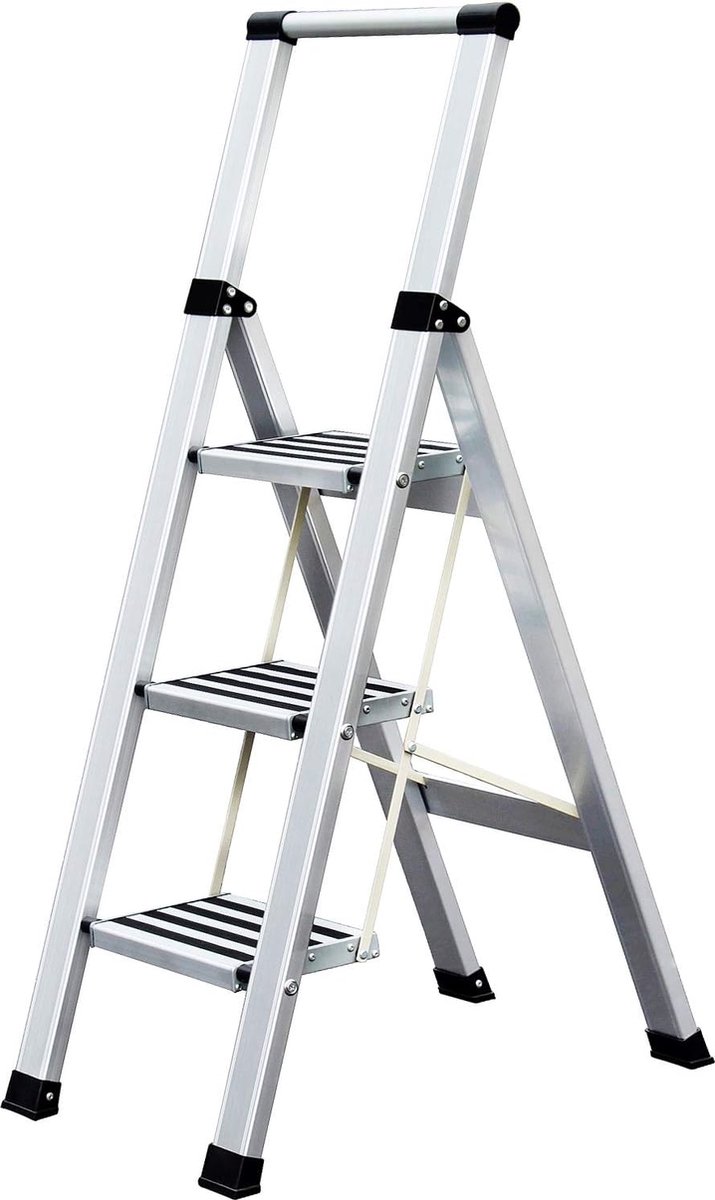 Tatkraft ADAMANT Aluminium 3 Staps opvouwbare ladder, Anti-Slip, Draagkracht tot 150 kg, SGS gecertificeerd voor kwaliteit en veiligheid