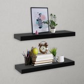 The Living Store Wandschappen - Set van 2 - 40x20x3.8 cm - Zwart MDF