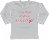 Shirt Aankondiging zwangerschap "Lees altijd de kleine lettertjes (ik word grote zus)" | lange mouw | Wit/rood | maat 80 zwangerschap aankondiging bekendmaking Baby big bro Sis Sister