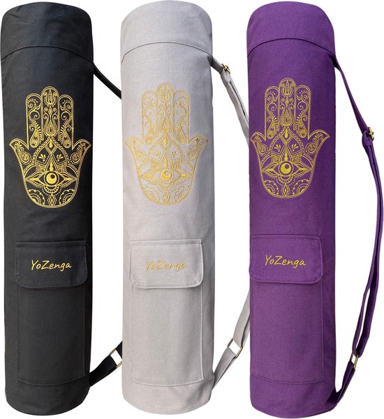 YoZenga Hamsa Yogatas - Olive Black - Yoga Koker Tas - Stevig Canvas - Gouden Hamsa Borduursel - Verstelbare Schouderband van YoZenga — afbeelding 3