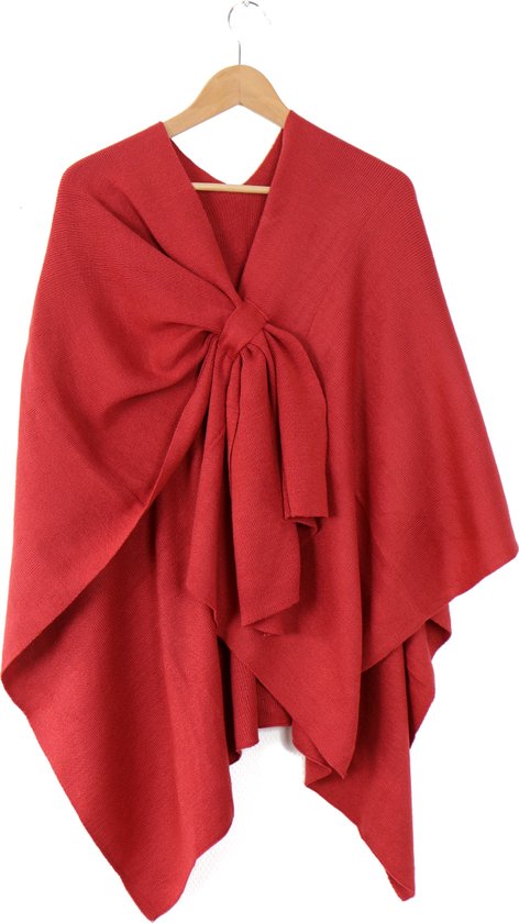 Rood-oranje omslagdoek met lus - soepel gebreide poncho voor dames - rood/oranje - acryl - sjaal - herfst/winter - STUDIO Ivana
