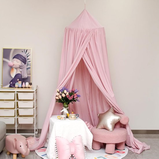 Foto: Baldakijn kinderkamer bedhemel babybed kinderkamer 4 kleuren hangend rond princess insectennet muggennet voor kinderkamer en speelkamer decoratie 56 x 230 x 450 cm roze 