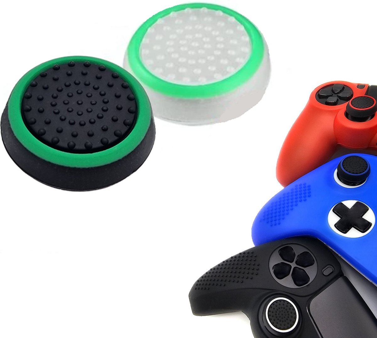 Gadgetpoint | Gaming Thumbgrips | Performance Antislip Thumbsticks | Joystick Cap Thumb Grips | Wit Groen/Zwart Groen | Accessoires geschikt voor Playstation PS4 PS5 & Xbox & Nintendo Pro Controller
