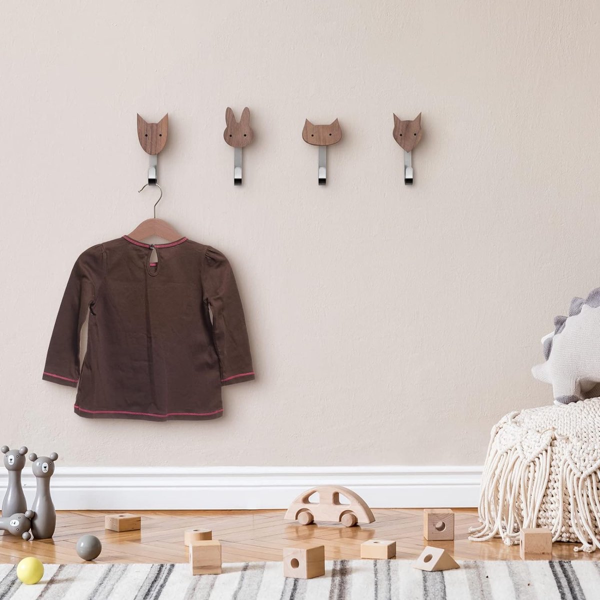6 Stuks Kinderkapstokken, Houten Wandhaken Kapstokken Voor Kinderen In Dierlijke Vorm Geen Boren Zelfklevende Haken Kinderkamer Dcor