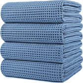 Microvezel badhanddoek - pluisvrij en sneldrogend - wafelstructuur - zeer groot - blauw - 152 x 76 cm - 4 stuks
