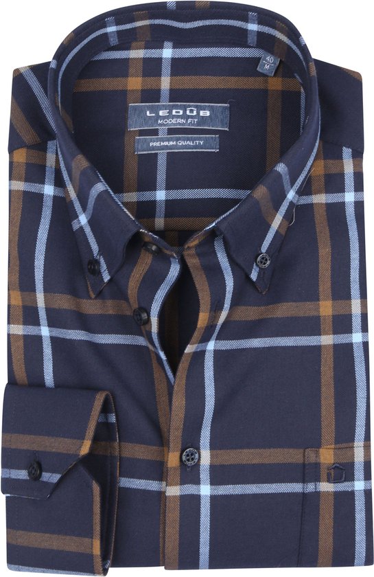 Ledub - Overhemd Ruit Donkerblauw Strijkvrij - Heren - Maat 48 - Modern-fit