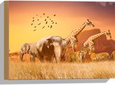 Hout - De Dieren van het Afrikaanse Landschap - 40x30 cm - 9 mm dik - Foto op Hout (Met Ophangsysteem)