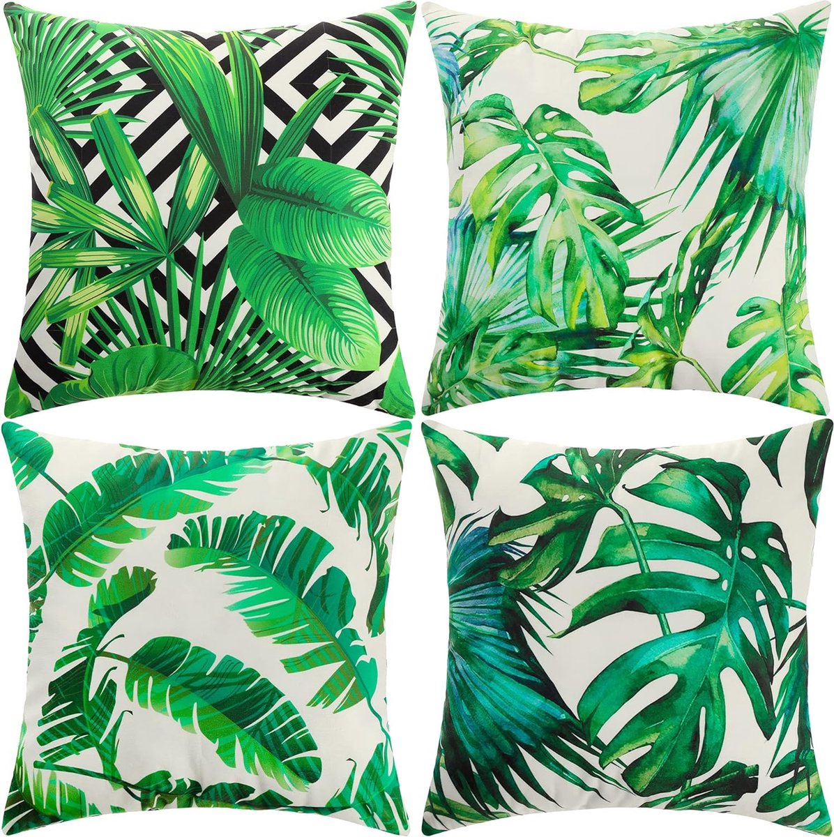 Kussensloop 45 x 45 cm, boho-kussenslopen, set van 4 decoratieve kussenslopen voor bank, kantoor, auto, slaapkamer, thuis, decoratie (groen bladfluweel)