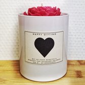 Hart - Soja was geurkaars - Rode roos - Kaarsglas glanzend wit - Vanille geur - 250 gram - 50 branduren - Geurkaars - Kaars - Kaars met tekst - Soja was – Soy wax – Handgemaakt – Cadeau – Vanilla - Geschenk – Duurzaam - Valentijn - Valentijnsdag