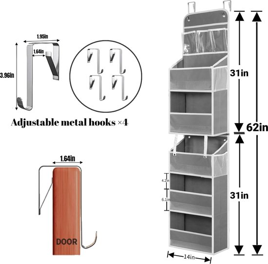 Rwbimti 2 stuks camper-organizer, zonder boren, zelfklevend, hangrek, camping, draagbare deurorganizer met grote vakken, opvouwbare camper- organizer-tas voor campers en kamperen