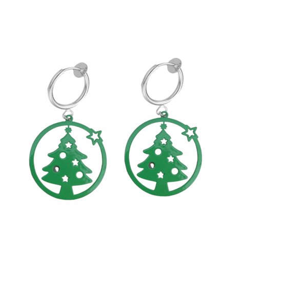 Klem oorbellen- groen- kerstboom- geen gaatje- Charme Bijoux