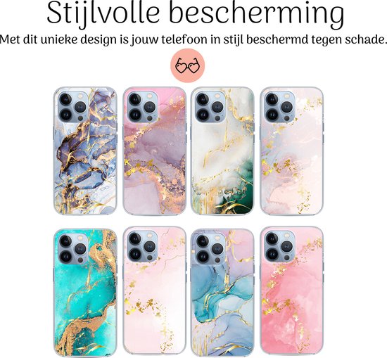 Hoozey - Coque pour Apple iPhone 15 Pro - Impression aquarelle - Turquoise / Or