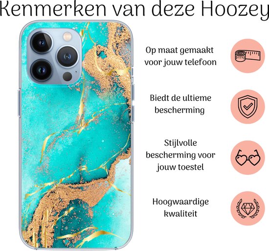 Hoozey - Coque pour Apple iPhone 15 Pro - Impression aquarelle - Turquoise / Or