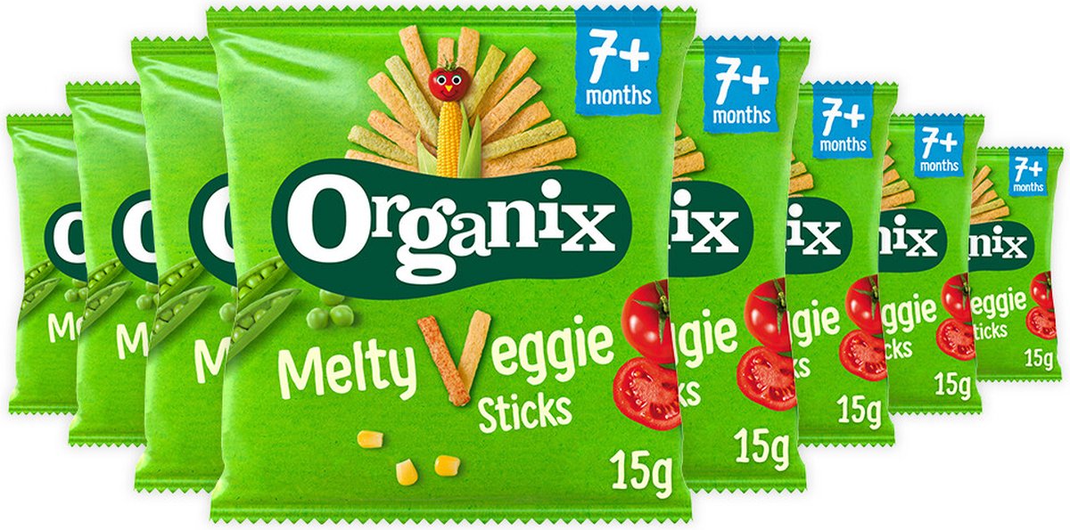 Organix Baby Knabbels 7+ m Groentesticks 15 gr - 8x 15 gr - Voordeelverpakking