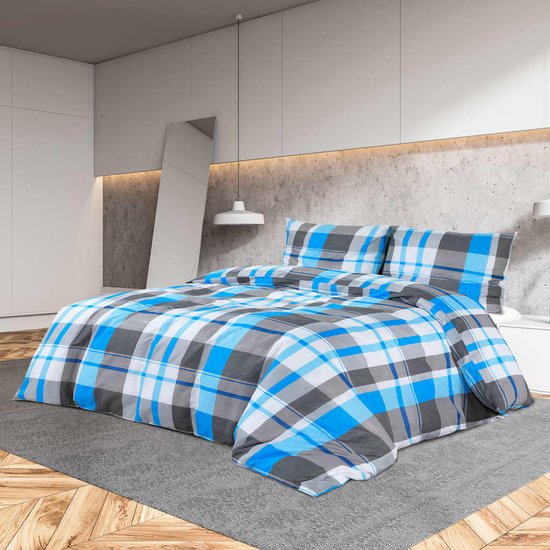 vidaXL de lit 260 x 220 cm Coton Bleu et gris