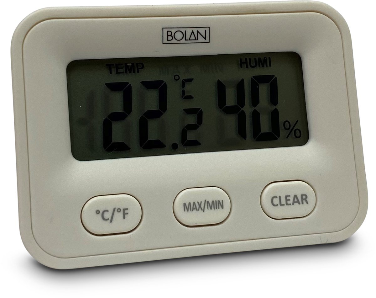 BOLAN digitale hygrometer wit - hygrometer en thermometer digitaal - opnemen minimum en maximum luchtvochtigheid
