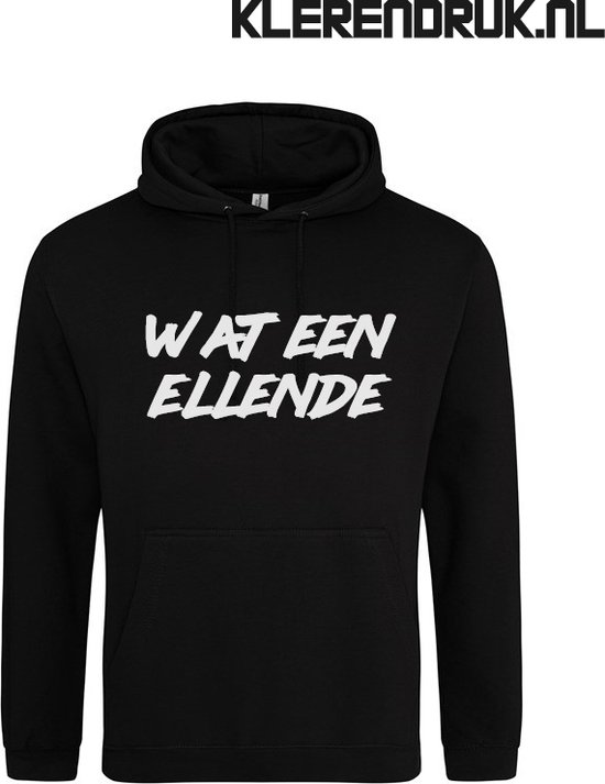 Wat een ellende | Hoodie | Sweater | Capuchon | Trui | Hooded | Print | Wat een ellende | Feest | Carnaval | Party | Zwart | Maat L