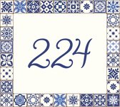 Huisnummerbord nummer 224 | Huisnummer 224 |Geblokt delfts blauw huisnummerbordje Plexiglas | Luxe huisnummerbord