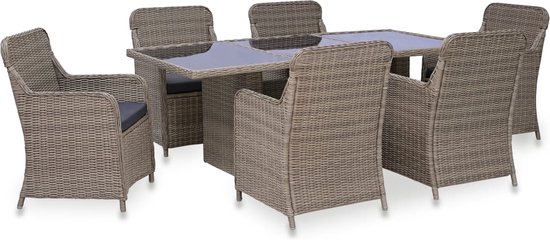 The Living Store Luxe Poly Rattan Tuinstoelen Set - 6-persoons - Bruin en Grijs - Stalen Frame - Weerbestendig