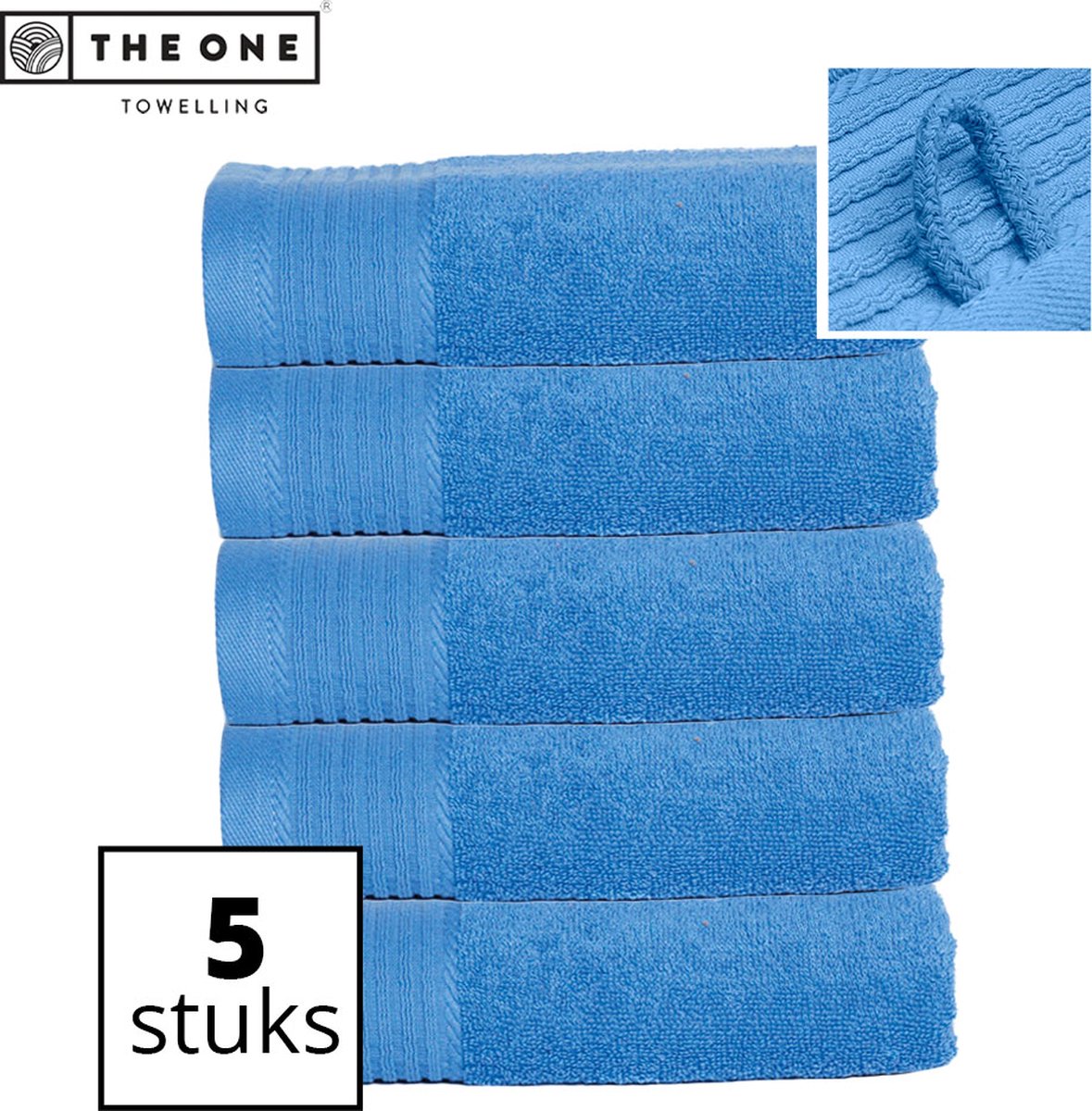 The One Towelling Classic Handdoeken - Voordeelverpakking - Hoge vochtopname - 100% Gekamd katoen - 50 x 100 cm - Aqua Azure - 5 Stuks