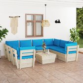 The Living Store Loungeset Pallet - 9-delig - 60x60x65 cm - Lichtblauw kussen