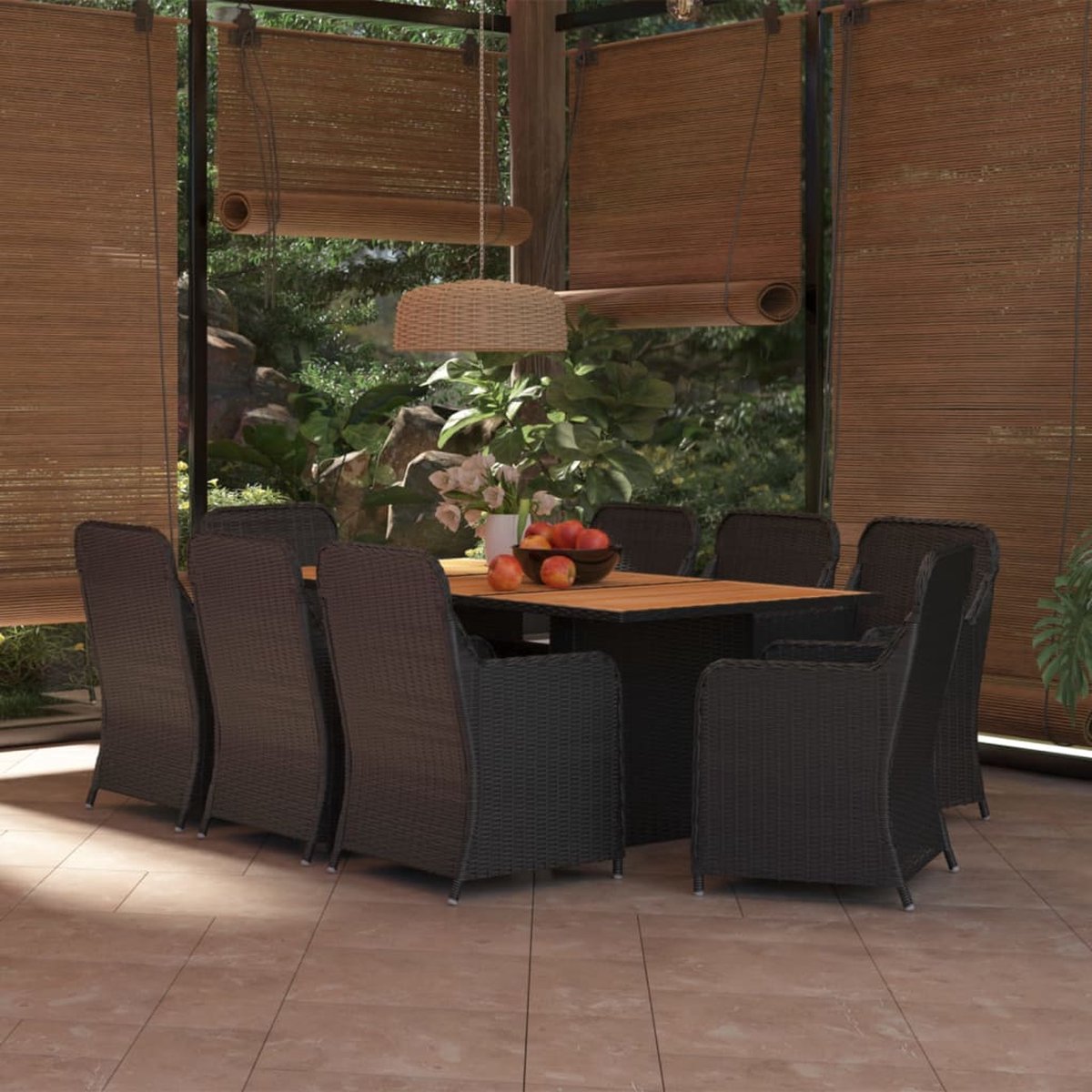The Living Store 9-delige Tuinset poly rattan zwart - Tuinstoel - Tuintafel - Lounge Set - Buitendecor - Outdoor Meubels