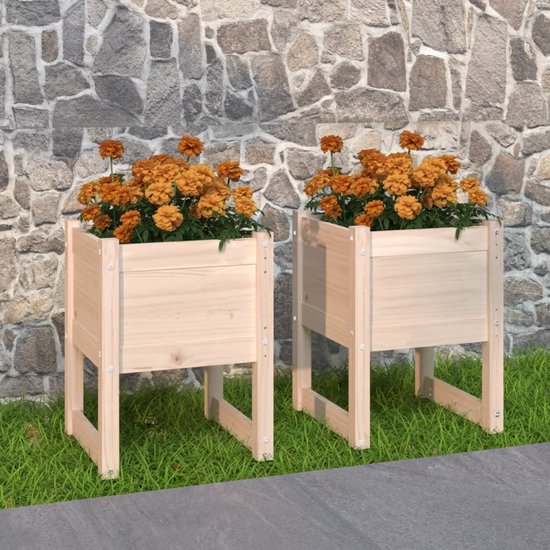 The Living Store Plantenbakken - Grenenhout 40x40x52.5cm - Decoratieve bloemenbakken (set van 2)