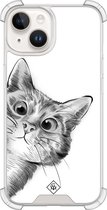 Casimoda® hoesje - Geschikt voor iPhone 14 - Kat Kiekeboe - Shockproof case - Extra sterk - Siliconen/TPU - Wit, Transparant
