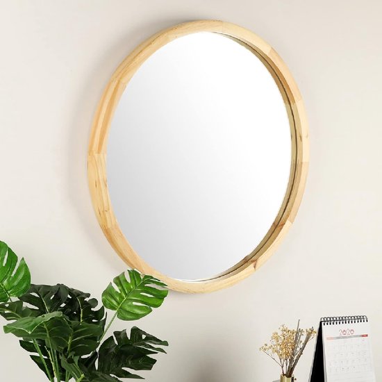 NMK HOME Ronde Spiegel 70 cm - Decoratieve wandspiegels met zwarte lijst en plank voor badkamer, wastafel, woonkamer en slaapkamer