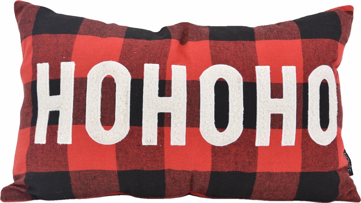 NOVÉE HOHO Kerst Ruit Kussenhoes | Katoen | 30 x 50 cm Rood-Zwart