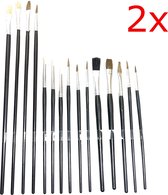 2x Penselen penseel paint brush kwast kwastenset assortiment 15dlg penselenassortiment TK