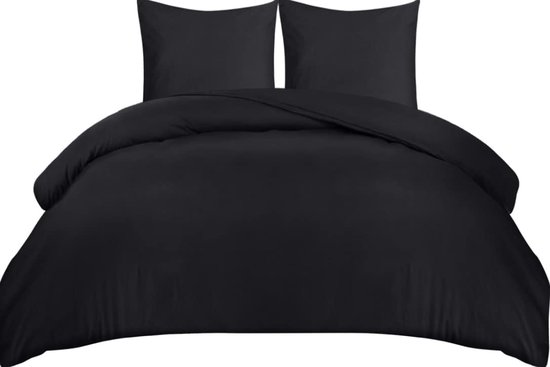 Parure de lit - dekbedovertrek microfibre 260 x 240 cm + 2 taies d'oreiller 65 x 65 cm - noir