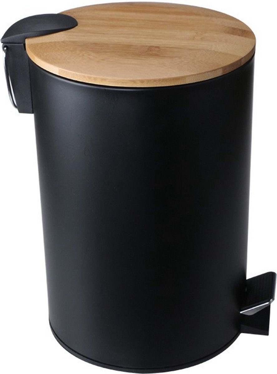 Faseras Prullenbak 3 Liter Set van 2 - Zwarte Badkamer Pedaalemmer - Kleine Prullenbak - Toilet Vuilnisbak - 17 x 17 x 23,5 cm