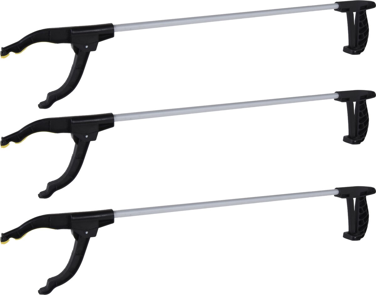 Goedkoopste FX Tools Afvalgrijper/grijptang - 3x - grijs - 76 cm - aluminium/kunststof - grip kaak