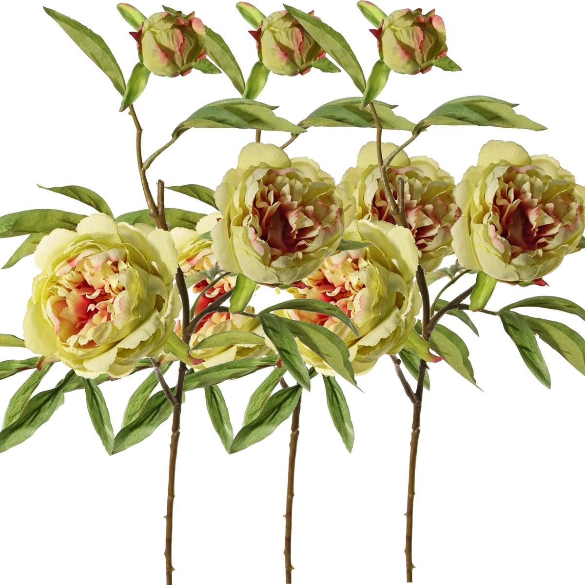 Top Art Topart Kunstbloem pioenroos Spring Dream - 3x - groen/roze - 73 cm - kunststof steel - decoratie