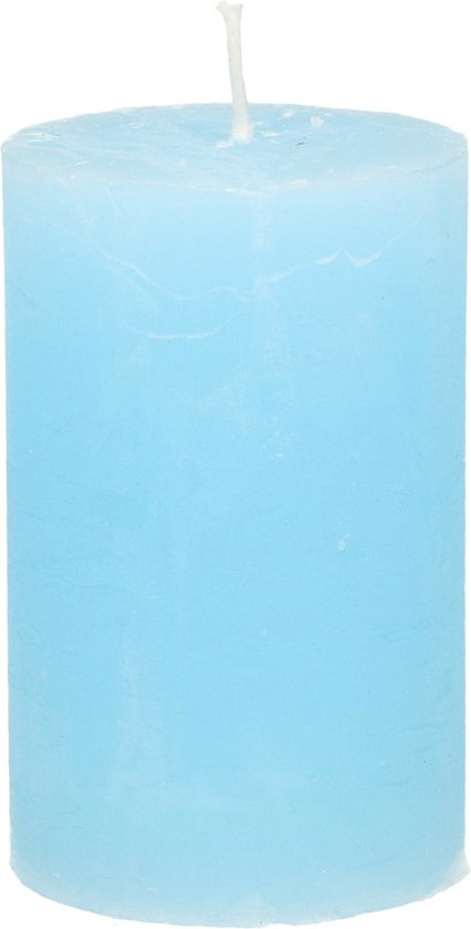 Stompkaars/cilinderkaars - licht blauw - 5 x 8 cm - klein rustiek model