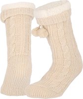 Apollo - Dames huissokken met antislip - Licht beige - Maat 36/41 - Huissokken dames - Fluffy sokken - Slofsokken - Huissokken anti slip - Warme sokken - Winter sokken