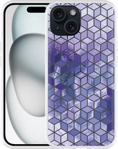 Cazy Hoesje geschikt voor iPhone 15 Paars Hexagon Marmer