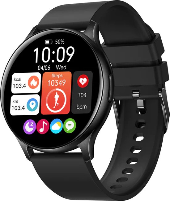 Valante ProXena Smartwatch - Smartwatch Dames en Heren - Zwart - 44 mm - Stappenteller - Hartslagmeter - Saturatiemeter - Bellen via Bluetooth