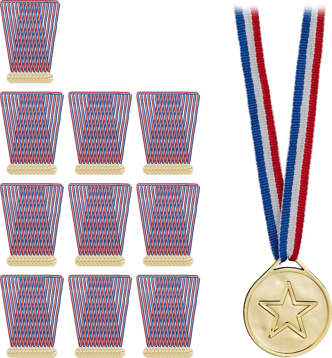 Relaxdays Lot 12 Médailles Plastique – Or, Argent, Bronze, Ruban Tissu, 6 Cm, Pour Enfants