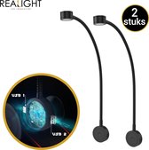 Realight Leeslampje voor in Bed met Dimfunctie - LED bedlampje voor Boek - Hoofdbord nachtlampjes Slaapkamer - 2 USB-poorten - 360° Draaibaar - Zwart - 2 Stuks