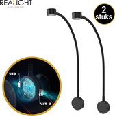 Realight Lampe de Lecture Lit avec Fonction Gradation - Lampes de Chevet LED - Veilleuses Tête de Lit - 2 Ports USB - Rotatif à 360° - Zwart - 2 Pièces
